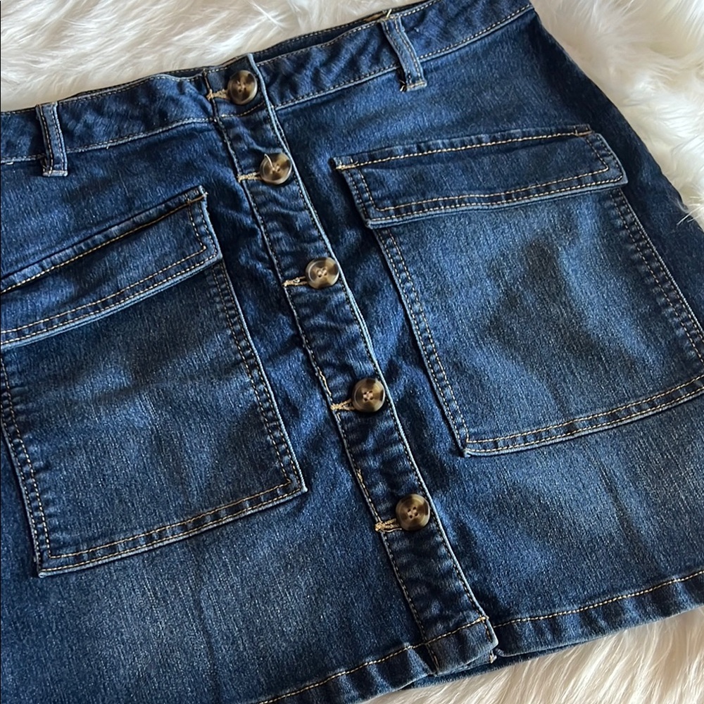 Denim Button-Front Skirt